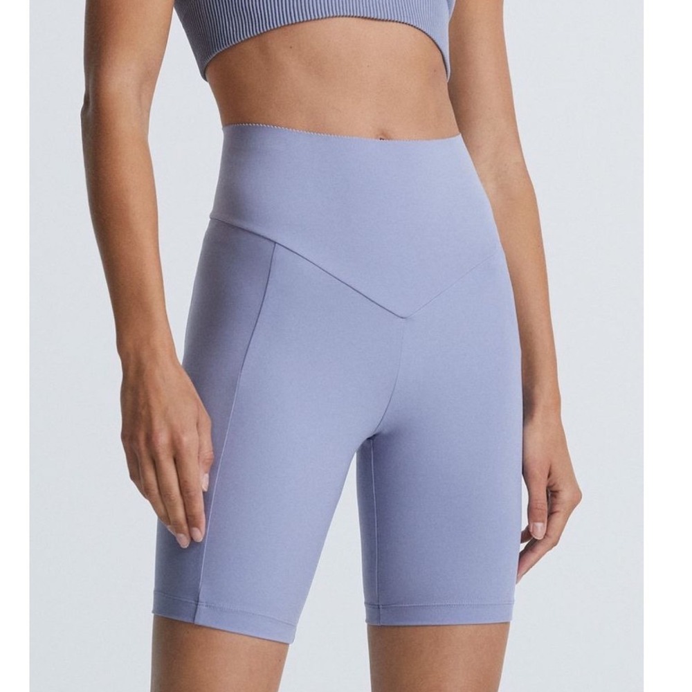 Oysho Compressive High Rise Biker Shorts Blue Side Pocket UPF 40+